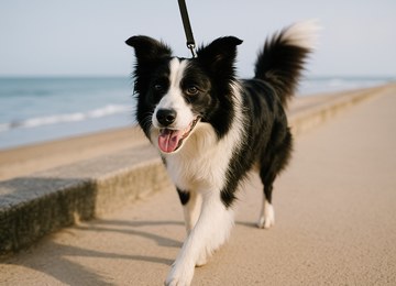 Passeio na orla com Border Collie