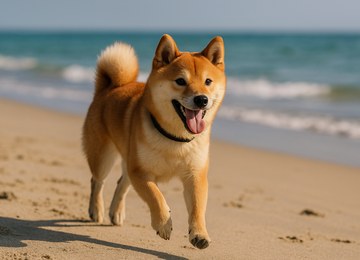 Correndo na areia (Shiba Inu)